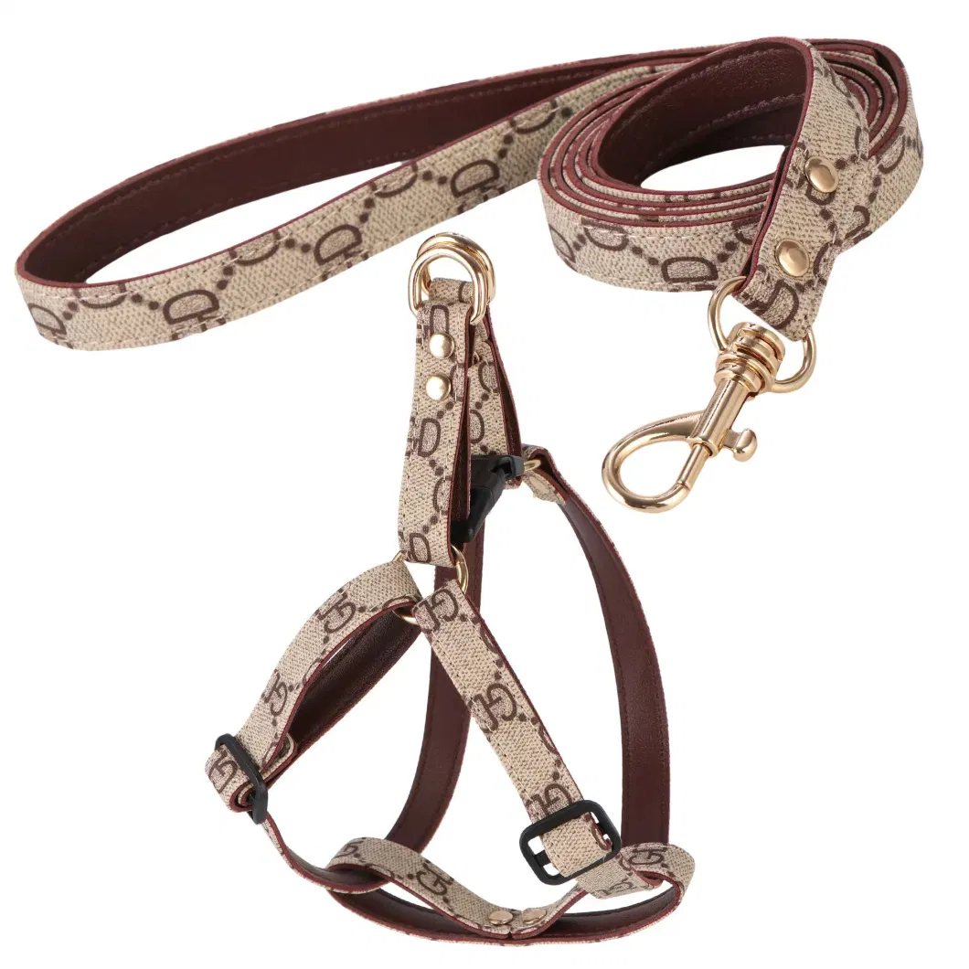 Brand Luxury Pet Leather Leads Dog Collars Harness with Leash