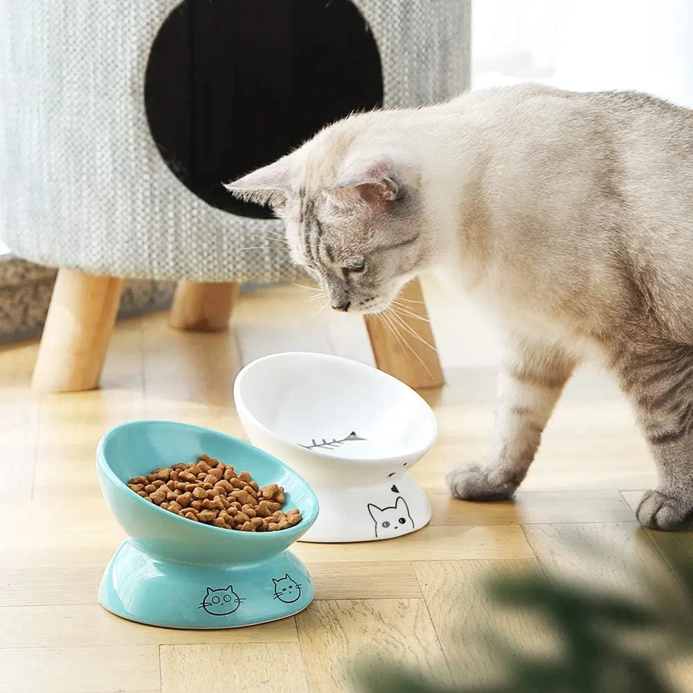 Raised Ceramic Cat Pet Bowls Elevated Porcelain Pet Feeder Bowls in Bulk