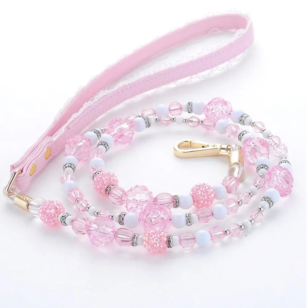 Luxury Jewelry Pearl Pet Dog Collar Leash Set Teddy Poodle Pomerania Yorkshire Bulldog, Pet Dog Collar for Puppy