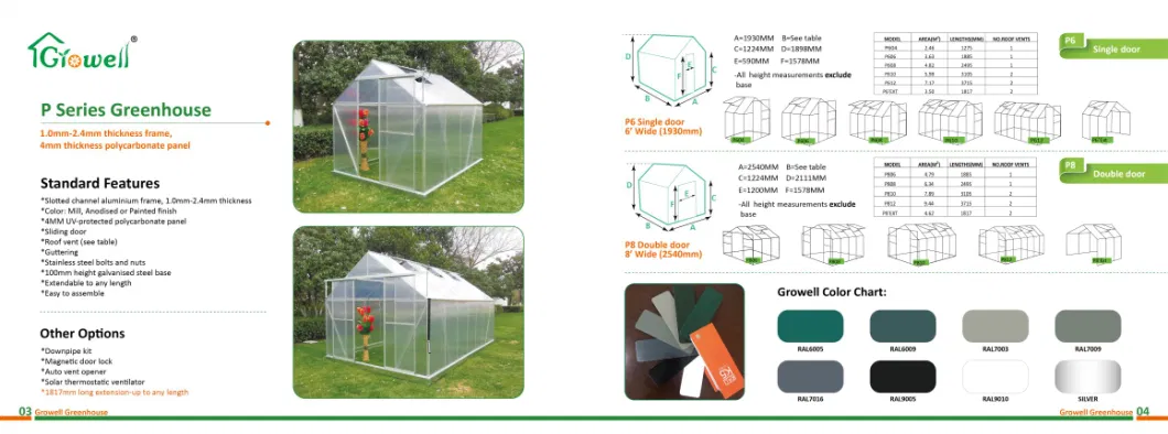 Growell 4mm Polycarbonate Panel Walk-in Hobby Garden Greenhouse (P6) 6&prime; X 8&prime;