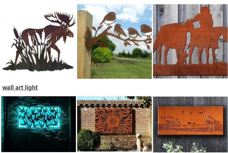 Outdoor Metal Art Featuring Rusty Tree and Rusty Metal Garden Ornaments