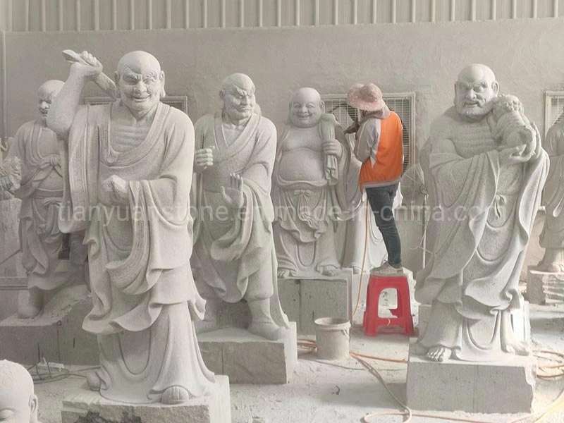 Chinese Traditional Outdoor Temple Large Worship Eighteen Arhats Lucky Stone Buddha Figure Sculpture and Stone Ornaments