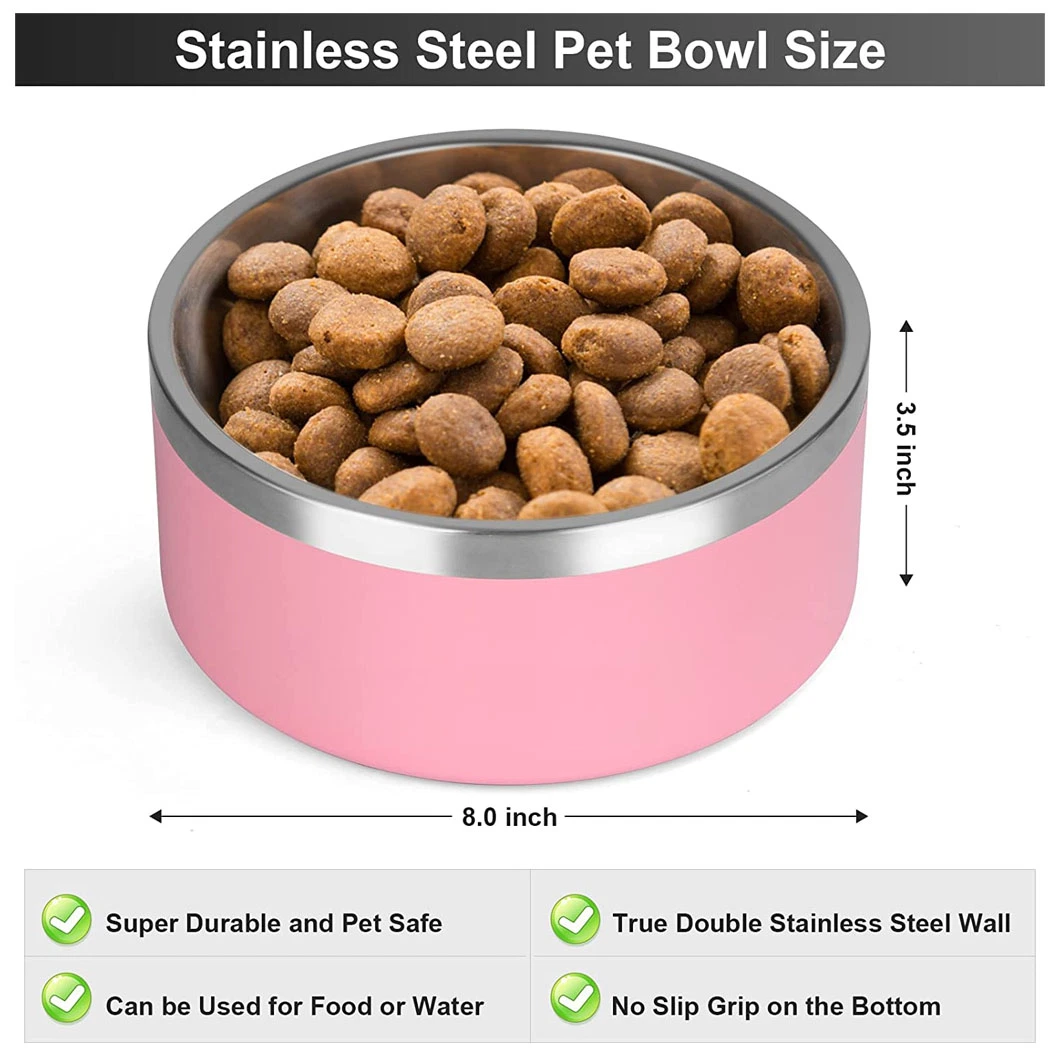 304 Stainless Steel Non-Slip Non-Skid Bottom Double Wall 40oz Cat Dog Bowl for Food Water