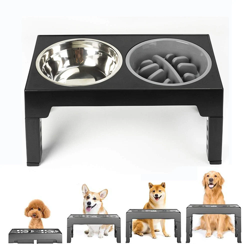 Portable Adjustable Heights Slow Feeder Pet Bowl Elevated Dog Bowl with Stand