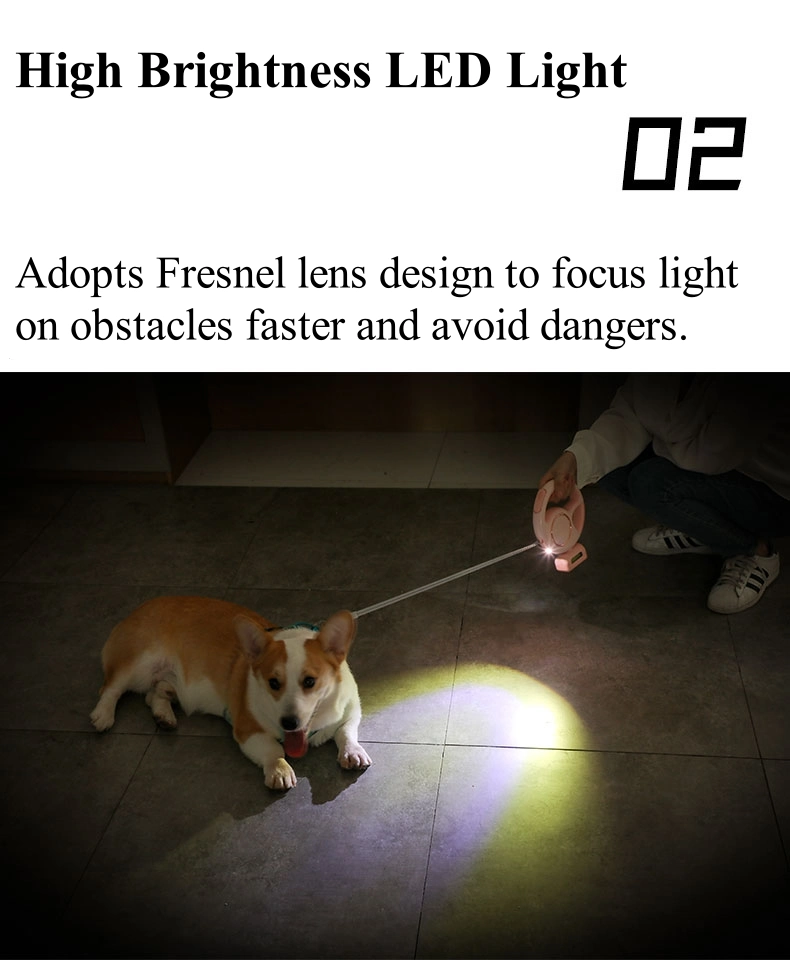Rechargeable LED Light Retractable Nylon Rope Dog Leash