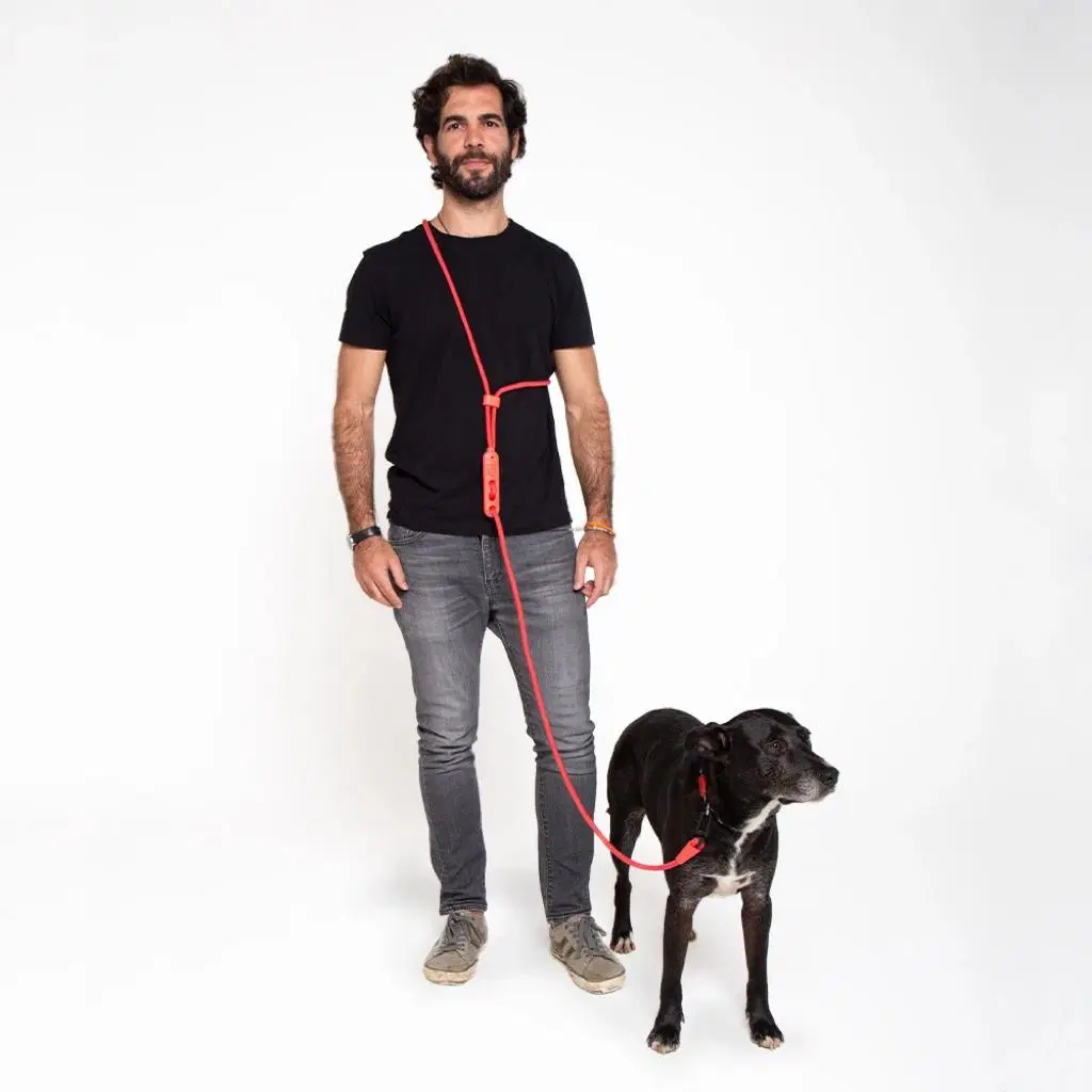 Easy Zee to Use and Fashion Hands Free Dog Leash Neon Coral Color