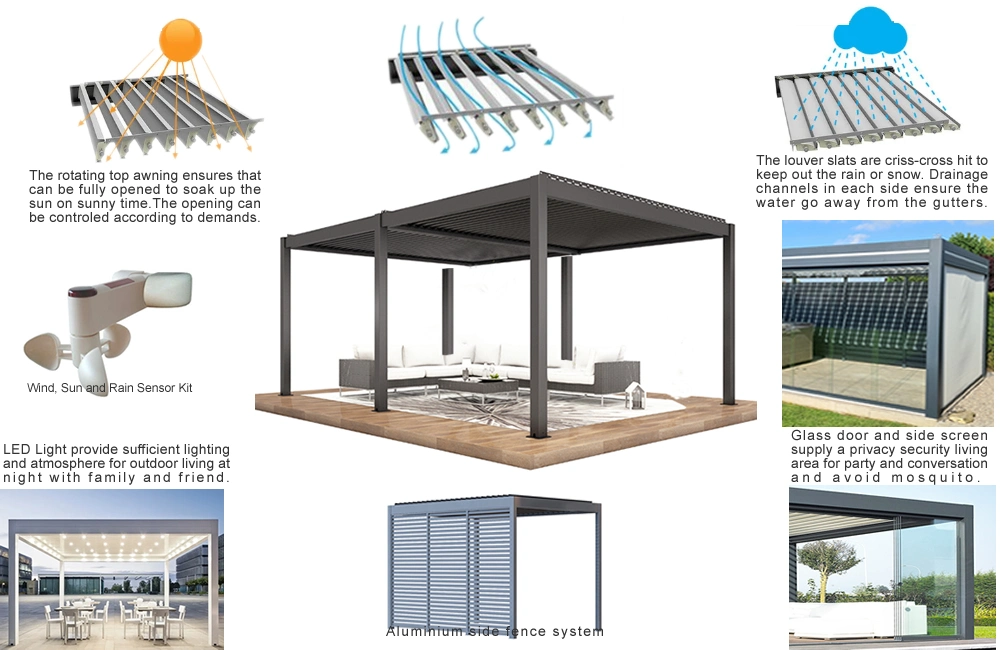 Customized Modern Furniture/Hotel/Bar/Living Room/Canopy Sun Shade Pavilion Awning Restaurant Gazebo Outdoor Garden Party Tent Aluminium Pergola