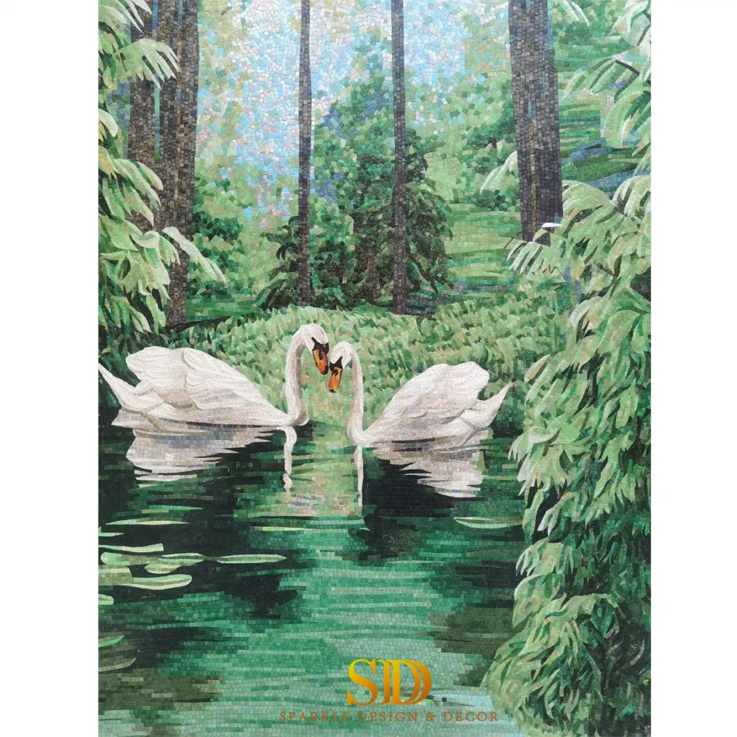 Custom Beautiful Glass Mosaic Artwork Wall Mural Swan Glass Mosaic Pattern for Backyard Wall Decor