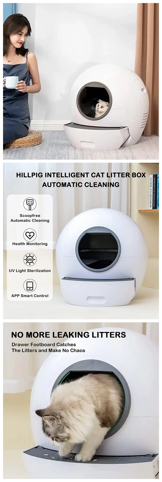 Multi Intelligent Function Auto Mode Smart Control WiFi Remote Cat Toilet Automatic Cleaning UV Light Indicating Cat Litter Box Tray Mute Work Cat Litter Box