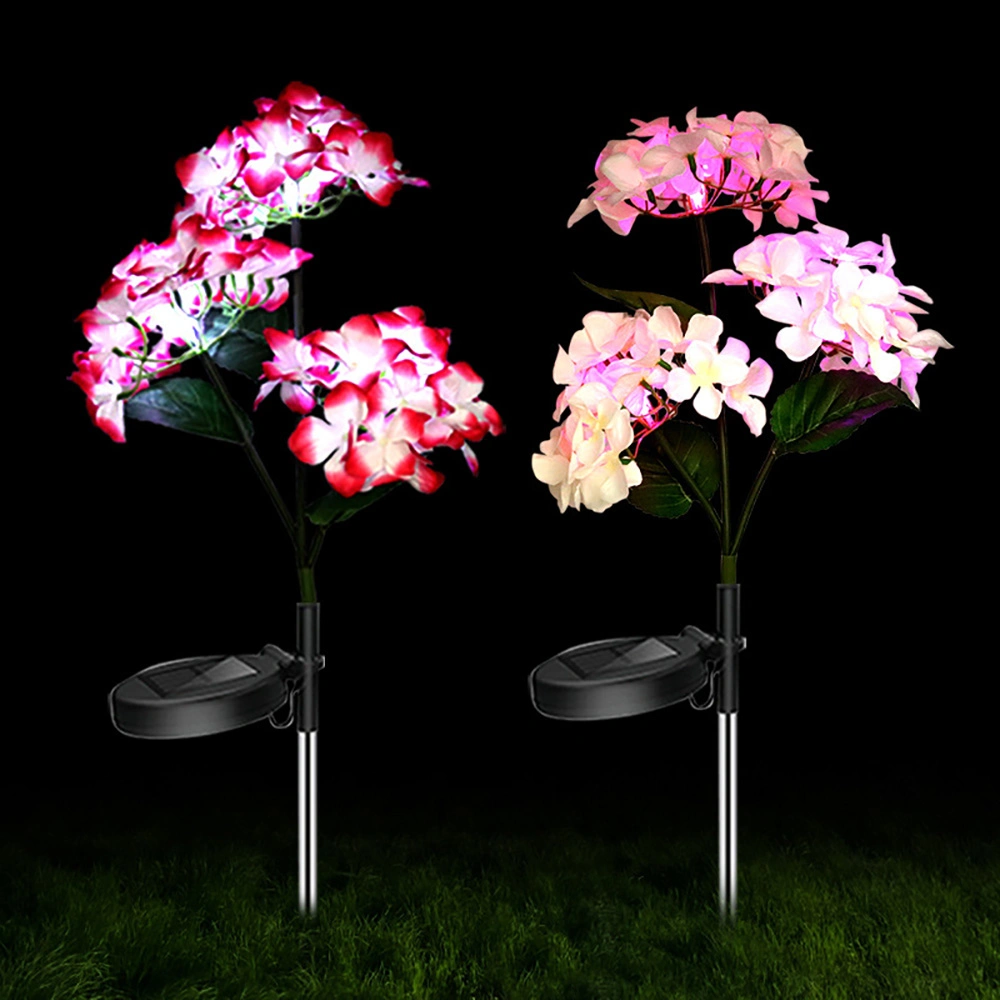 Home Hotel Garden Courtyard 3 Head Artificial Flower Light Outdoor Pathway Solar Power Fake Rose Lamp Lighting Ornament Ci24858