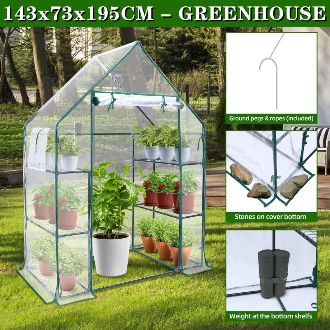 3-Tier Walk-in Greenhouse for Indoor Outdoors Waterproof PE Cover with Iron Stand, Portable Greenhouse Plants Garden Green House