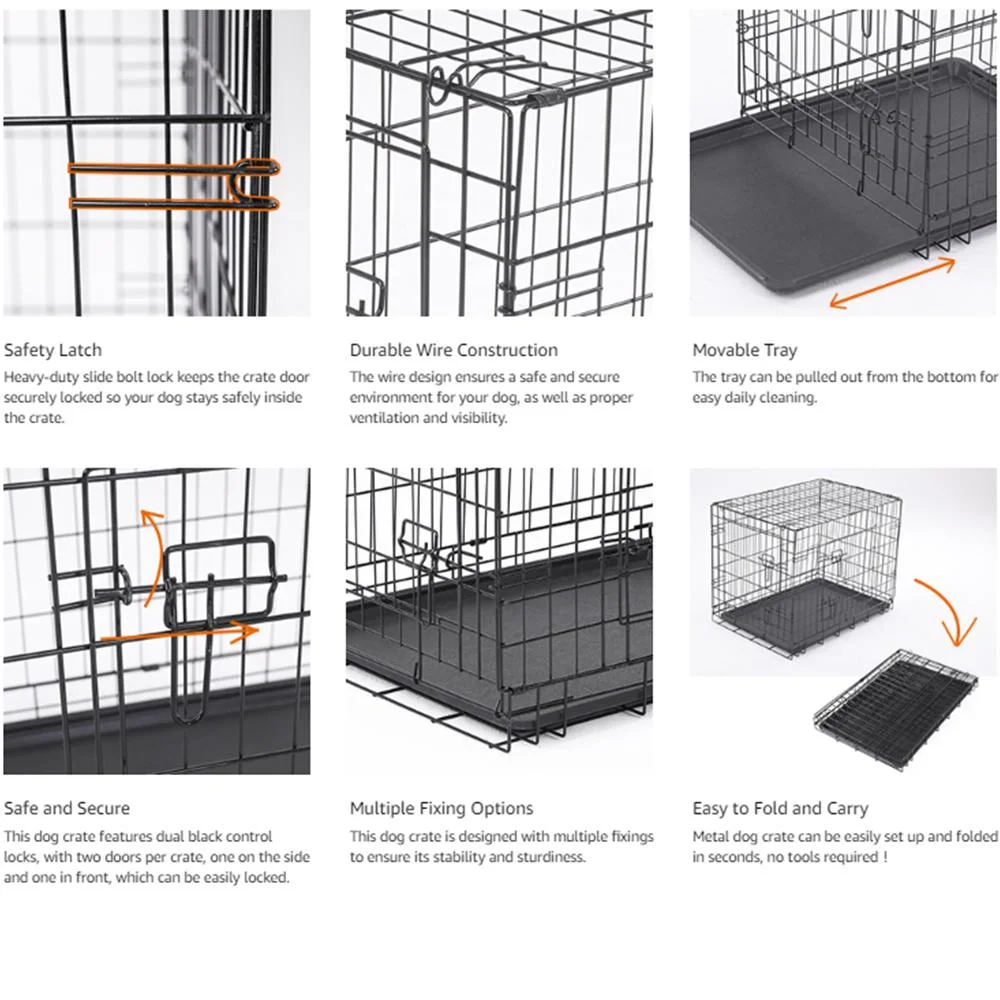 Metal Foldable Dog Kennel 24 30 36 42 48 Inch Pet Cage for Dogs and Cats