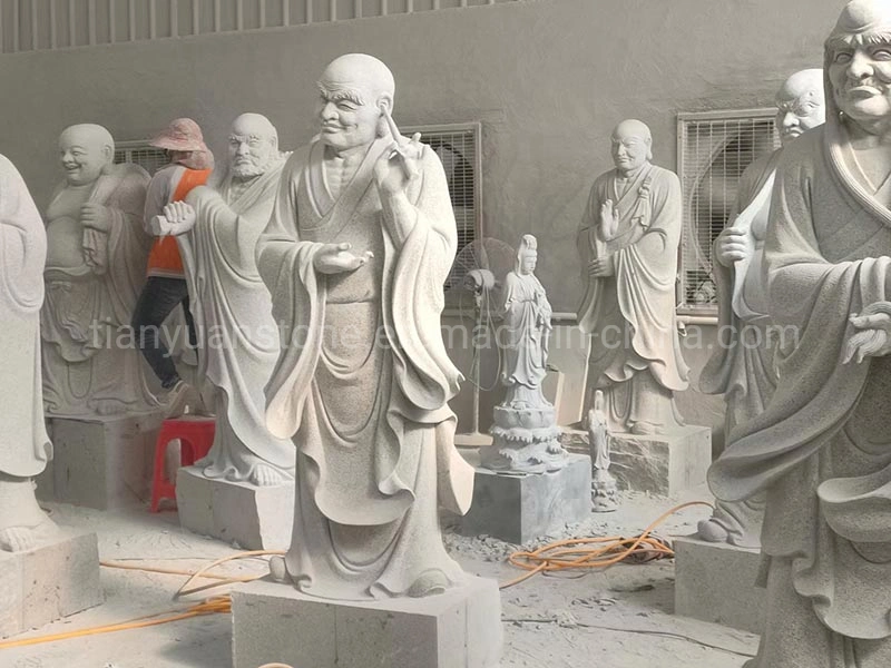 Chinese Traditional Outdoor Temple Large Worship Eighteen Arhats Lucky Stone Buddha Figure Sculpture and Stone Ornaments