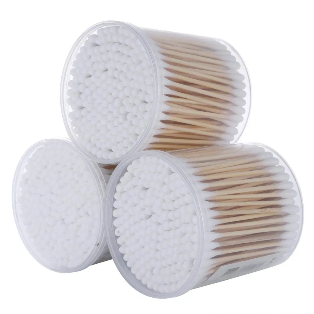 Ear Cleaning White Plastic Cotton Buds Wooden Stick Swab