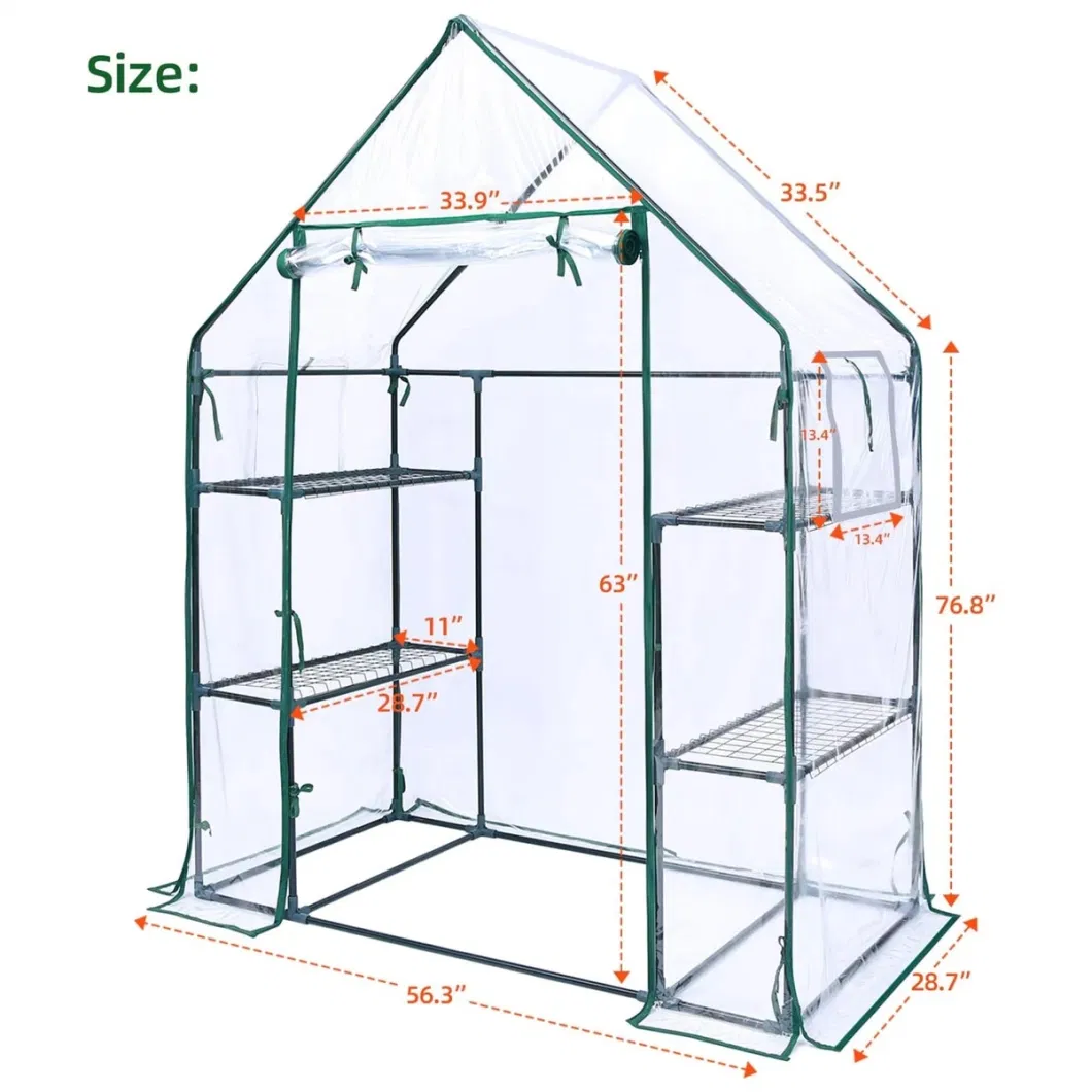 3-Tier Walk-in Greenhouse for Indoor Outdoors Waterproof PE Cover with Iron Stand, Portable Greenhouse Plants Garden Green House