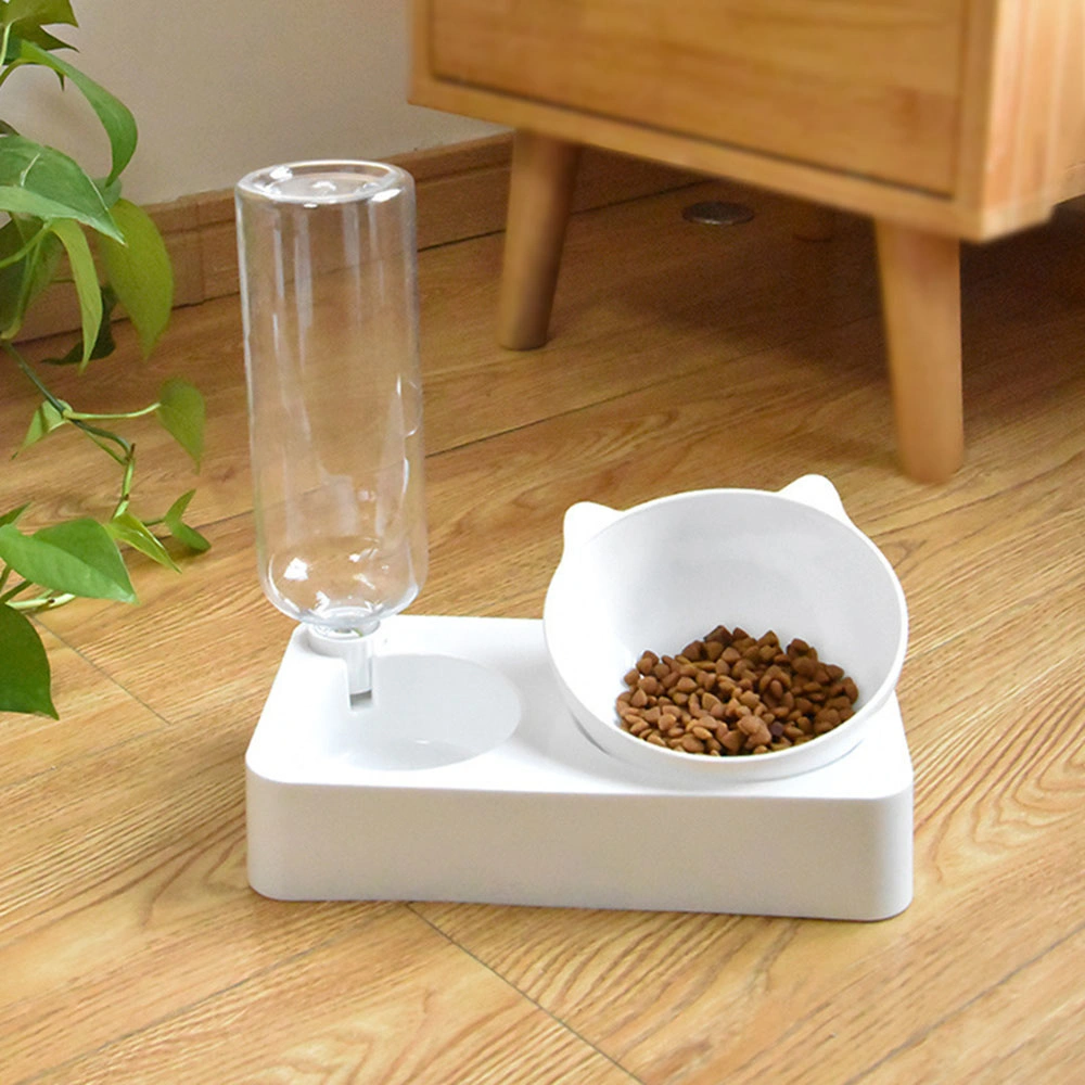 Plastic Cat Gravity Water Cat Bowls Raised Food Bowl for Small Dogs Cats Tilted Double Bowls Pets Feeder