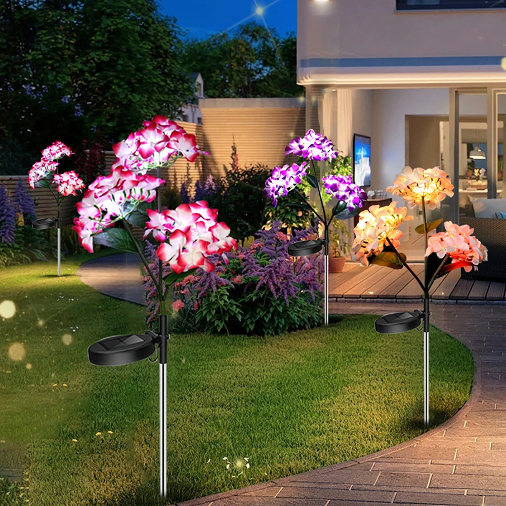 Home Hotel Garden Courtyard 3 Head Artificial Flower Light Outdoor Pathway Solar Power Fake Rose Lamp Lighting Ornament Ci24858