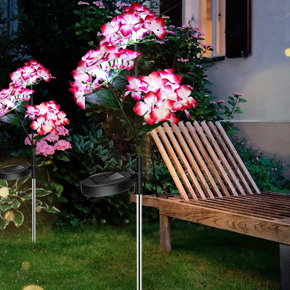 Home Hotel Garden Courtyard 3 Head Artificial Flower Light Outdoor Pathway Solar Power Fake Rose Lamp Lighting Ornament Ci24858