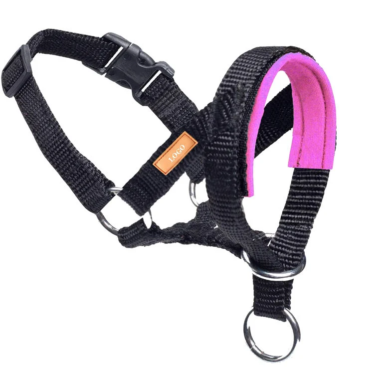 Wholesale Adjustable Dog Head Collar Anti-Pulling Pet Head Muzzle Harness for Dogs with Padded Fabric Ribbons Solid