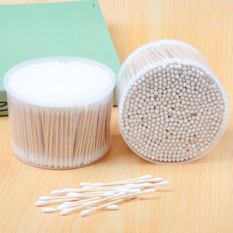 Ear Cleaning White Plastic Cotton Buds Wooden Stick Swab