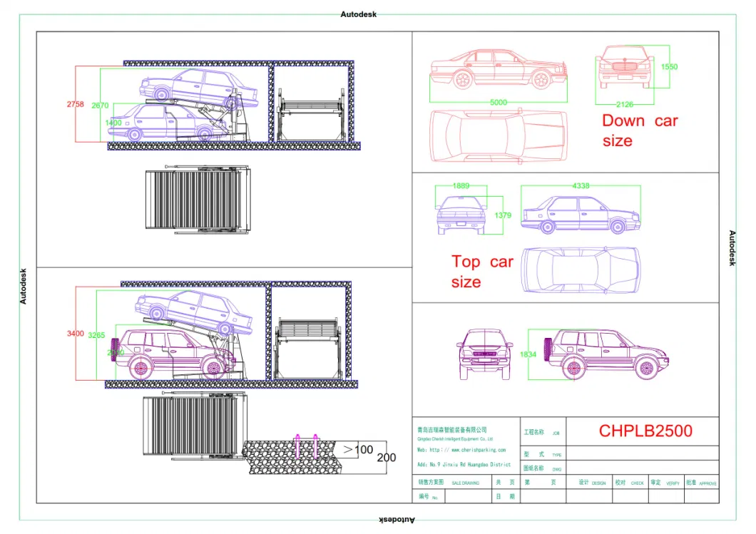 2500kg Capacity Tilting Two Post Car Parking Lift CE Certified Low Ceiling Parking Equipment for Sedan