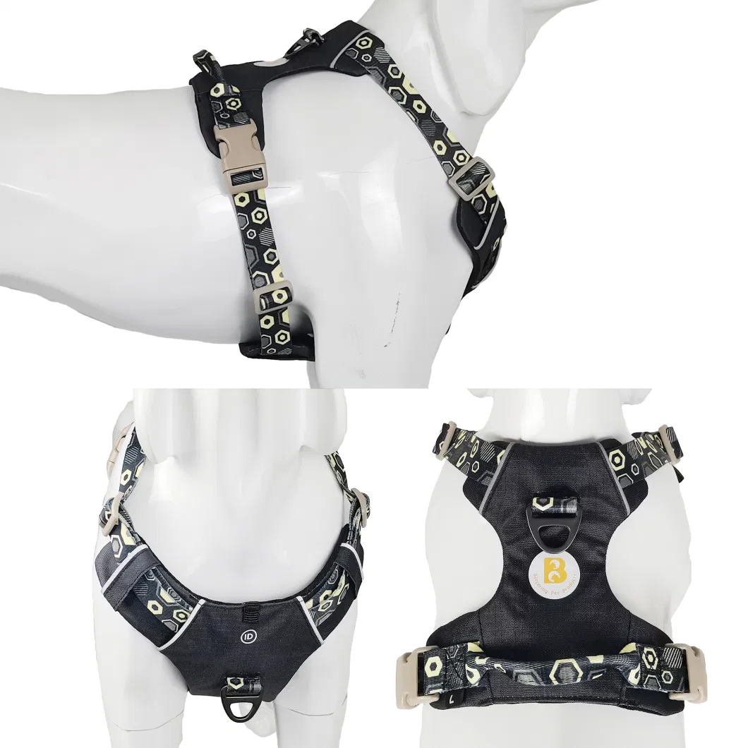 Hot Sale Low MOQ Adjustable Printing Breathable Pet Dog Harness with Waterproof Polyester Material Dog Collar Dog Leash
