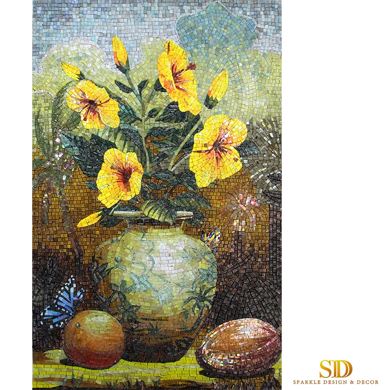 Famous Oil Painting in Glass Mosaic Pattern Glass Mosaic Medallion Glass Mosaic Artwork Panel for Wall