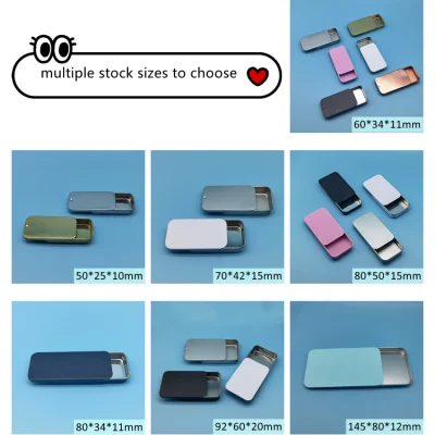 Custom Printed Rectangle Black Metal Case Mint Gift Packaging Tin Sliding Box 90X60X21