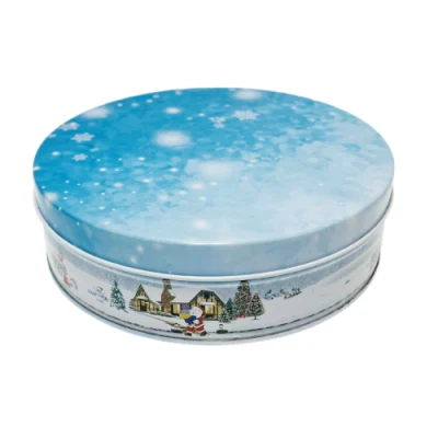 Factory Custom Tinplate Packaging Small Round Box Christmas Metal Tin Can for Candy Chocolate Biscuit