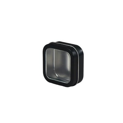 2 Oz Small Window Lid Black Metal Packaging Tin Case Square Candle Tin with Lid