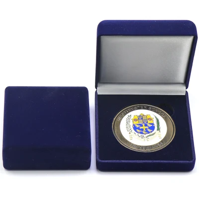Factory Custom Made High Quality Packing Box Manufacturer Customized Blue Velvet Wrapped Plastic Package Gift Box Bespoke Square Metal Medal Souvenir Coin Box