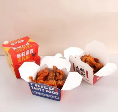Custom Printed Fried Chicken Chips Kraft Paper Packaging Box Meal Bento Lunch Box with Lid Packing Pasta Salad Food Takeaway
