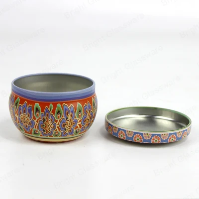 Empty Round Aromatherapy Metal Tins 8oz Decorative Candle Tins