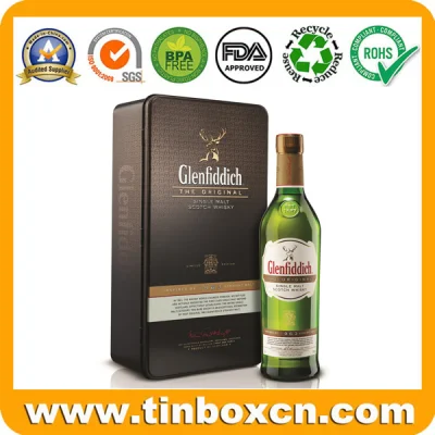 Empty Embossed Rectangular Metal Wine Bottle Storage Box Whisky Tin