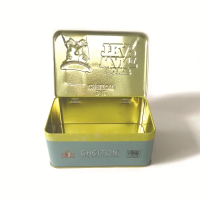Wholesale Factory Custom Embossed Hinged Rectangular Herb Seeds Packaging Metal Tea Tins