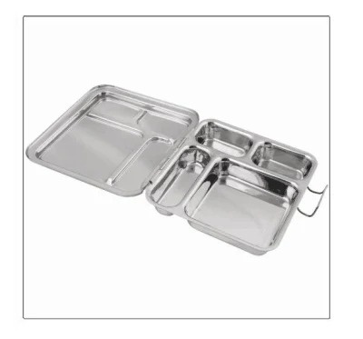 Lid Stainless Steel Lunch Box with 4 Compartments and Hinged Lid Metal Multi-Compartment Lunch Box