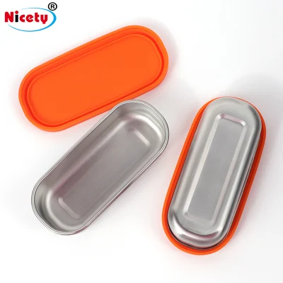 Tableware Dinner Ware Biodegradable Sauce Snack Food Packing Tin/Tiffin Box Silicone Lid Stainless Steel Small Food Container Box
