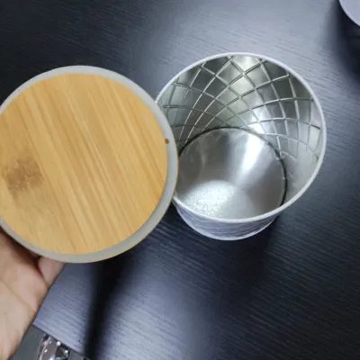 Wood Lid Domestic Kitchen Baking Bakery Cylindrical Metal Tin Can