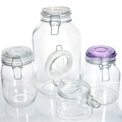 High Quality 500ml 750ml 1000ml Airtight Glass Jar Small Glass Container with Metal Clip