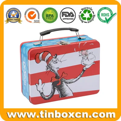 Superior Custom Tinplate Rectangular Handle Tin Box Lunch Tin Can