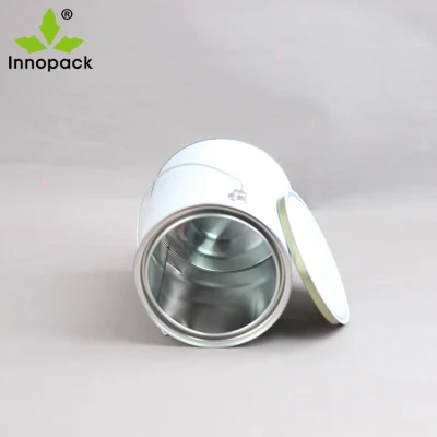 5L Round White Tin Can with Metal Handle