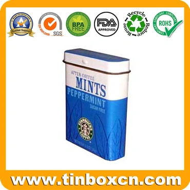 Rectangular Hinged Mint Tin Container, Metal Food Can, Gum Tin