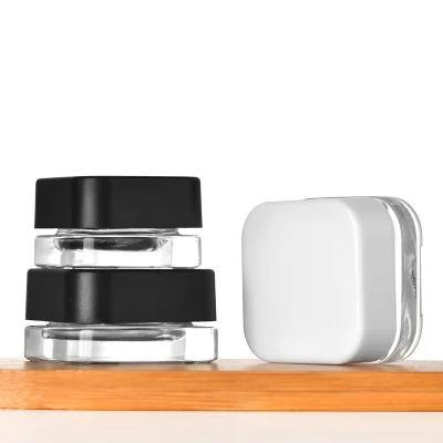 5ml 9ml White/Clear/Black Concentrate Square Glass Jar with Child Proof Plastic Square Cap