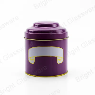 Wholesale Empty Food Grade Small Round Purple Metal Tin Box for Tea Cookie