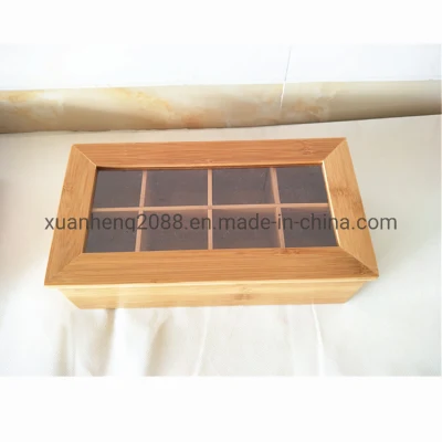 Bamboo Tea Bag Box Wood Tea Storage Tin Box with Clear Lid
