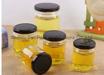 25ml 50ml 100ml 195ml 240ml 350ml 500ml Straight Sided Kitchen Food Storage Glass Honey Jam Jar Container with Metal Lids