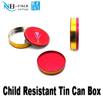 Promotional Custom Design Small Round Metal Childproof Tins Recyclable Child-Resistant Tin Cans for Safe Packaging