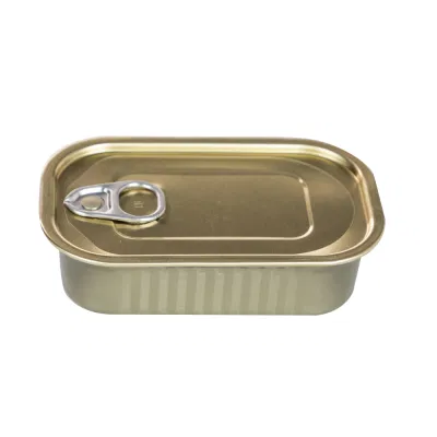 Custom Rectangular Seal Ring-Pull Tin Can with Lid for Tuna Fish Meat Food Packing