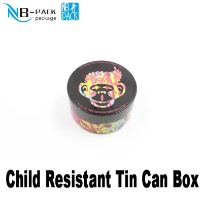 Child Resistant Child Proof Cr Customized Metal Packing Round Child Resistant Tin Cans