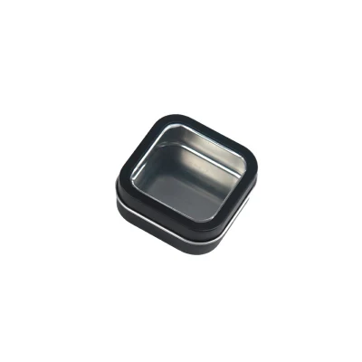 2 Oz Small Window Lid Black Metal Packaging Tin Case Square Candle Tin with Lid